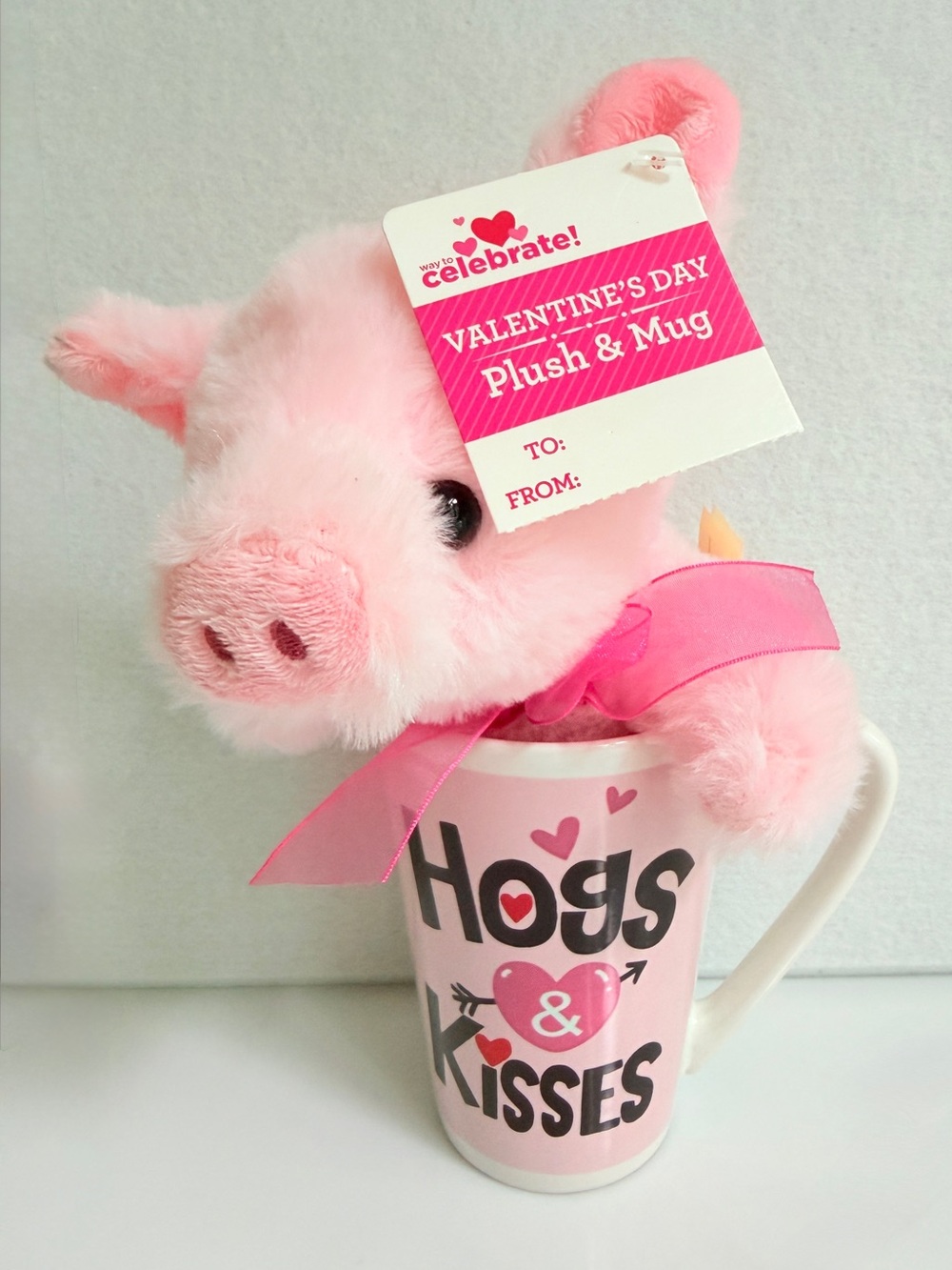 Dan Dee Valentine's Day pink Plush Pig Latte Mug 11 oz gift Set Hogs & Kisses